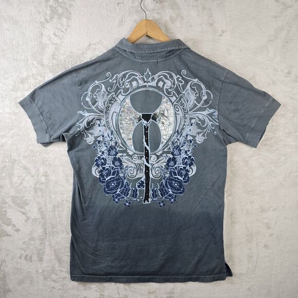 Trumanaty Polo Johnny Collar Shirt XXL Axe Floral Affliction Style Vintage Y2K - Picture 7 of 11